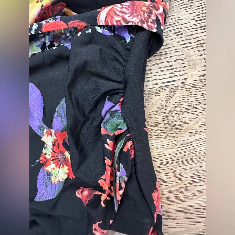 Anthropologie Allihop Ruffle Floral Halter Ruching Tie Waist One-Piece Swimsuit - Picture 4 of 16